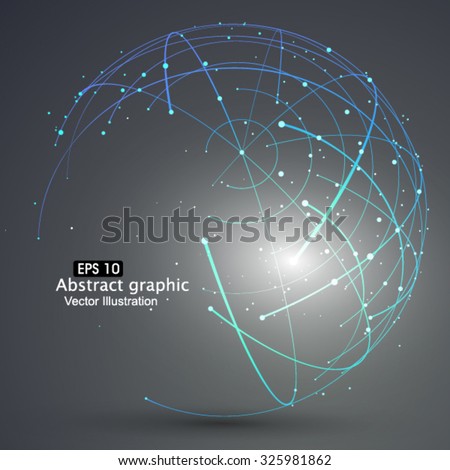 Point and curve constructed the sphere wireframe, technological sense abstract illustration. - stock vector Point and curve constructed the sphere wireframe, technological sense abstract illustration. - stock vector