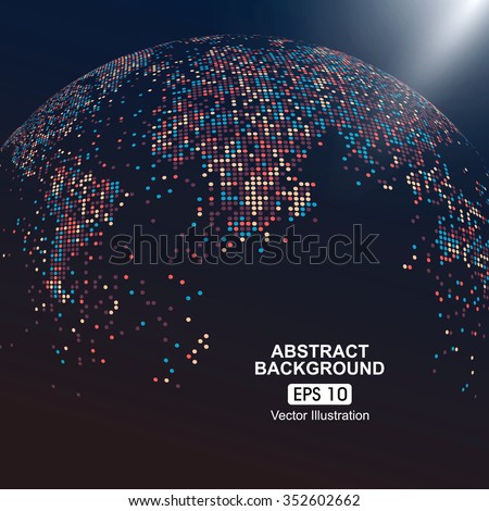 Dots colorful three-dimensional map of the world, abstract graphics. - stock vector Dots colorful three-dimensional map of the world, abstract graphics. - stock vector