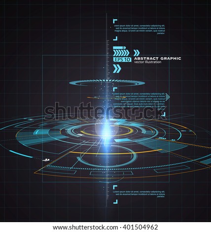Three-dimensional interface technology, science fiction scene. - stock vector Three-dimensional interface technology, science fiction scene. - stock vector