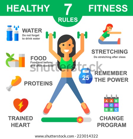Rules of healthy lifestyle. Fitness. Sport. Vector flat illustrations ...