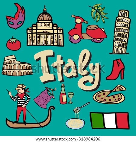 Vector Set Stylized Italy Icons Stock Vector 145901570 - Shutterstock