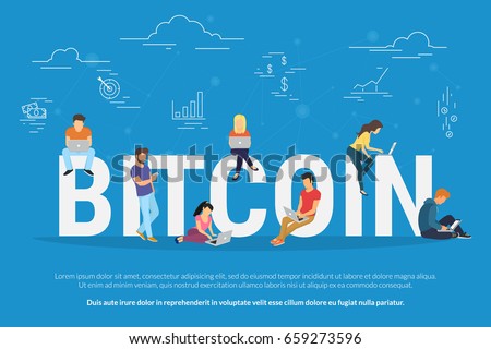 Bitcoin concept vector illustration of young people using laptop and smartphone for online funding and making investments for bitcoin and blockchain. Flat design of new technology Bitcoin concept vector illustration of young people using laptop and smartphone for online funding and making investments for bitcoin and blockchain. Flat design of new technology