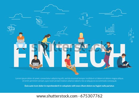 Fintech concept vector illustration of young people using laptop and smartphone for online funding and making investments for cryptocurrency blockchain technology. Flat design of new crypto currency Fintech concept vector illustration of young people using laptop and smartphone for online funding and making investments for cryptocurrency blockchain technology. Flat design of new crypto currency