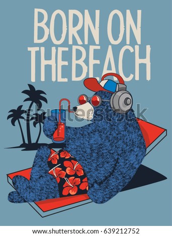 cute bear character vector design on beach cute bear character vector design on beach