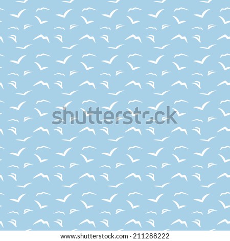 Marine seamless vector pattern with little white birds - stock vector