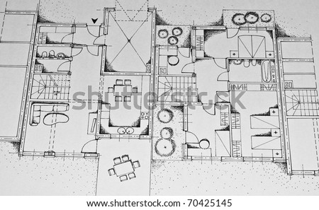 Plan Drawing Building Including Details Equipment Stock Photo 70425145