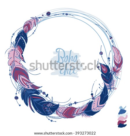 Download Wreath Colored Feathers Boho Style Set Stock Vector ...