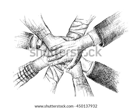 Unity of hands sketch vector illustration - stock vector Unity of hands sketch vector illustration - stock vector