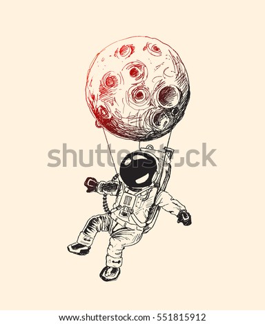Moon hanging astronauts space mission, Hand Drawn Sketch Vector illustration. Moon hanging astronauts space mission, Hand Drawn Sketch Vector illustration.