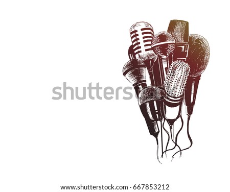 Line art illustration of microphones and recorders for journalism symbol. Line art illustration of microphones and recorders for journalism symbol.