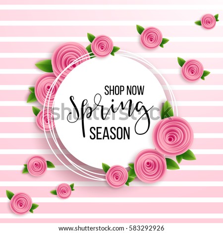 Spring season sale offer, banner template. Pink ribbon with lettering, isolated on pink dotted background. Feminine sale tag. Shop market poster design. Vector illustration. Elegant luxury design. Spring season sale offer, banner template. Pink ribbon with lettering, isolated on pink dotted background. Feminine sale tag. Shop market poster design. Vector illustration. Elegant luxury design.