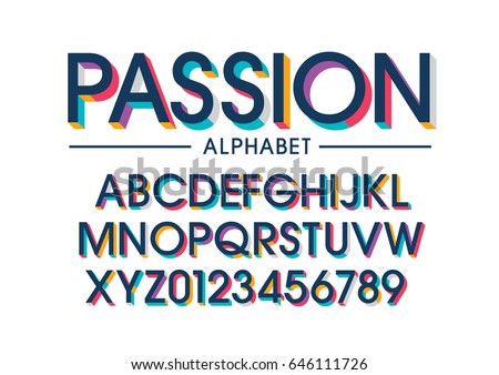 Vector of modern stylized colorful font and alphabet Vector of modern stylized colorful font and alphabet