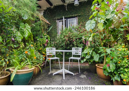 Pahang,Malaysia - October 27,2014 : A relaxing garden with table and 