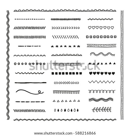 Big hand drawn collection of different pattern brushes isolated on white background. Can be used as line borders and dividers. Big hand drawn collection of different pattern brushes isolated on white background. Can be used as line borders and dividers.
