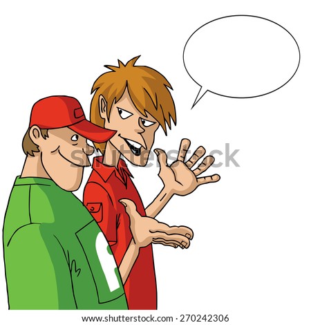 Two young men. Friends talk. Friendly conversation. Vector. - stock vector