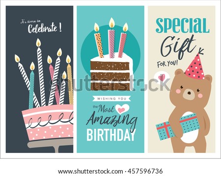 Set of birthday greeting cards design - stock vector Set of birthday greeting cards design - stock vector