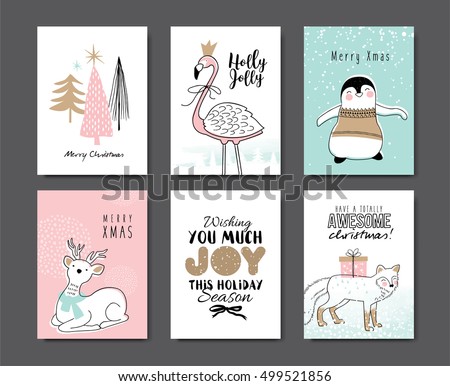 Set of Christmas card with cute animals Set of Christmas card with cute animals