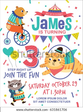 Kids birthday party invitation card with circus theme Kids birthday party invitation card with circus theme