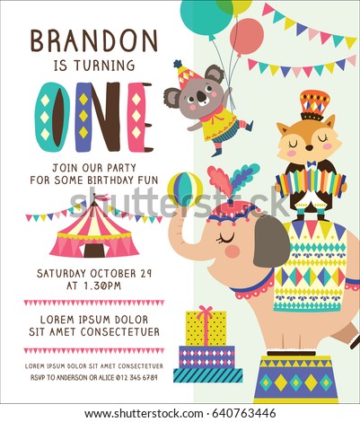 Kids birthday party invitation card with circus theme Kids birthday party invitation card with circus theme