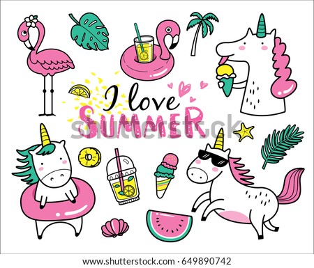 Set of cute and fun summer stickers/ badges/ icons/ patches/ design elements. Set of cute and fun summer stickers/ badges/ icons/ patches/ design elements.