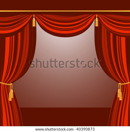 Theater Stage Red Curtain Detailed Vector Stock Vector 145935089
