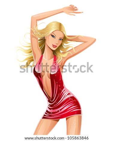 stock-vector-vector-dance-of-love-beautiful-young-blonde-sexy-cartoon-girl-in-red-dress-isolated-on-white-105863846.jpg