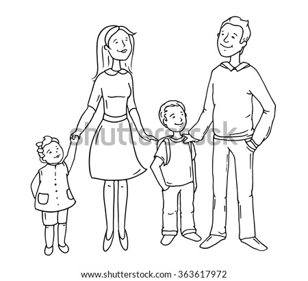 Sketch Cartoon Happy Family Standing Together Stock Vector 363617972 