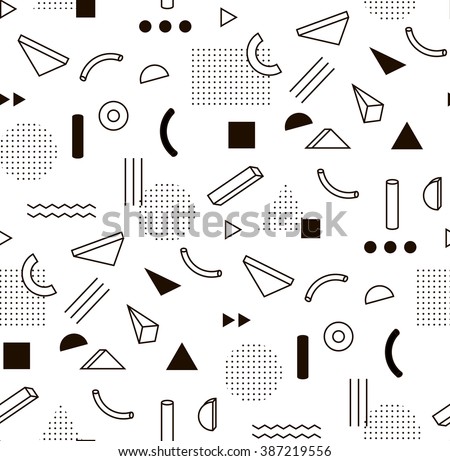Vector pattern with black and white geometric shapes. Hipster fashion Memphis style. - stock vector Vector pattern with black and white geometric shapes. Hipster fashion Memphis style. - stock vector
