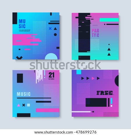 Set invitations effect glitch. Abstract set of invitation with geometric elements. You can use the kit for flyers, leaflets, T-shirts, party. Set invitations effect glitch. Abstract set of invitation with geometric elements. You can use the kit for flyers, leaflets, T-shirts, party.