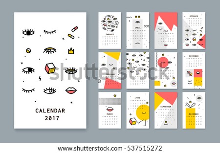 Calendar template for 2017 there with open eyes and Lips Simple Calendar is a modern design. Style has a thin line. Calendar template for 2017 there with open eyes and Lips Simple Calendar is a modern design. Style has a thin line.