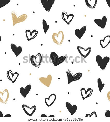 Doodle hearts in black and gold seamless pattern. Hipster simple pattern for wrapping paper or background. Doodle hearts in black and gold seamless pattern. Hipster simple pattern for wrapping paper or background.