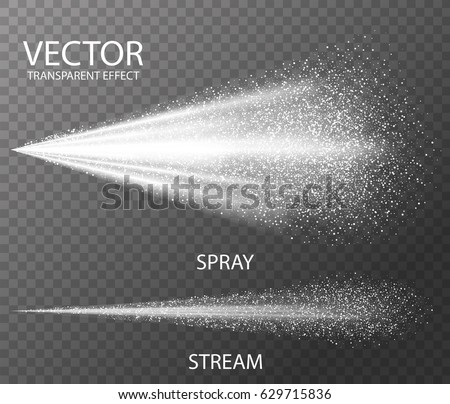 Water spray white fog template isolated on dark transparent background. Trigger Sprayer effect with spray or stream nozzles. Realistic 3d vector illustration Water spray white fog template isolated on dark transparent background. Trigger Sprayer effect with spray or stream nozzles. Realistic 3d vector illustration