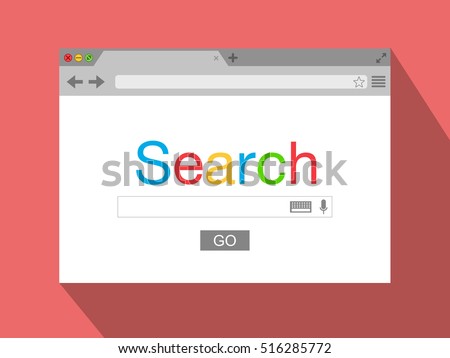 Flat style browser window on red background. Search engine. Vector stock illustration Flat style browser window on red background. Search engine. Vector stock illustration