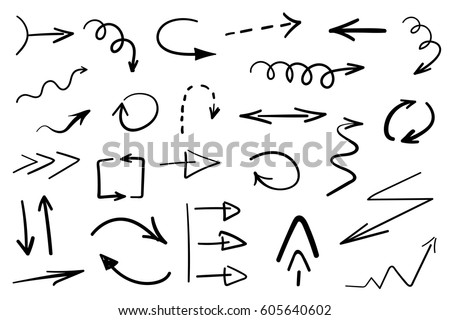 Set of grunge hand drawn arrows isolated on white. Vector illustration Set of grunge hand drawn arrows isolated on white. Vector illustration