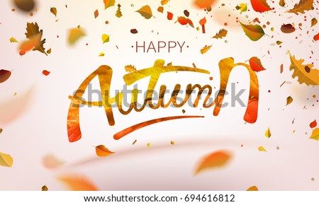 Stock vector illustration Happy Autumn falling leaves. Autumnal foliage fall and poplar leaf flying in wind motion blur. Autumn design. Templates for placards, banners, flyers, presentations, reports. Stock vector illustration Happy Autumn falling leaves. Autumnal foliage fall and poplar leaf flying in wind motion blur. Autumn design. Templates for placards, banners, flyers, presentations, reports.