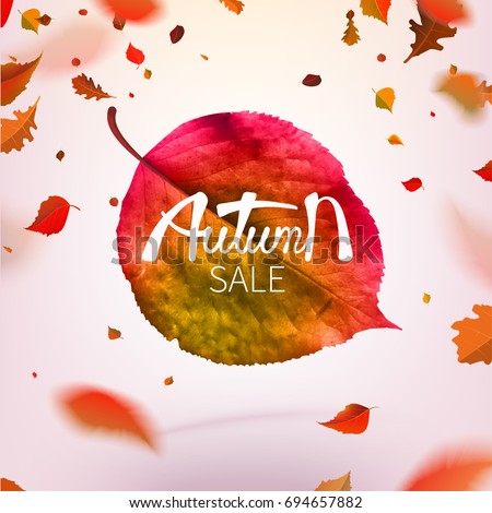 Stock vector illustration sale Autumn falling leaves. Autumnal foliage fall and poplar leaf flying in wind motion blur. Autumn design. Templates for placards, banners, flyers, presentations, reports. Stock vector illustration sale Autumn falling leaves. Autumnal foliage fall and poplar leaf flying in wind motion blur. Autumn design. Templates for placards, banners, flyers, presentations, reports.