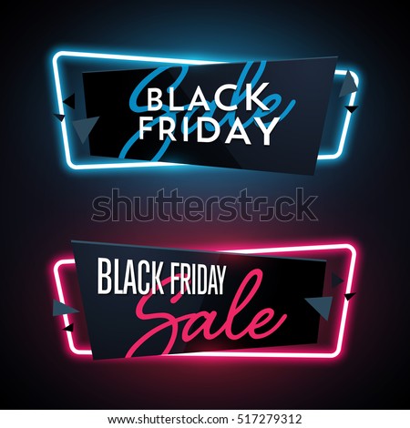 Set of geometric neon vector banners. Glossy plastic material style. Origami paper. Black Friday Sale labels. Set of geometric neon vector banners. Glossy plastic material style. Origami paper. Black Friday Sale labels.