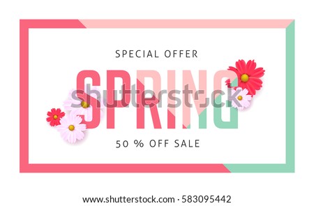 Spring sale background banner with beautiful colorful flower. Vector illustration. Spring sale background banner with beautiful colorful flower. Vector illustration.