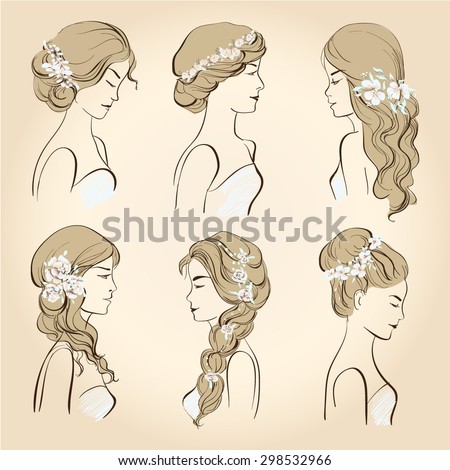 -vector-set-of-wedding-hairstyles-set-of-wedding-hairstyles-sketch ...