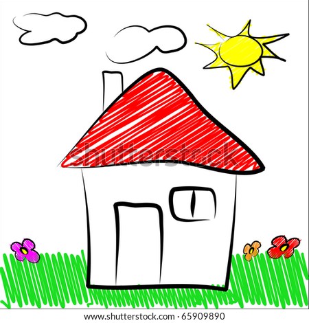 Children Draw House Stock Vector 65909890 - Shutterstock