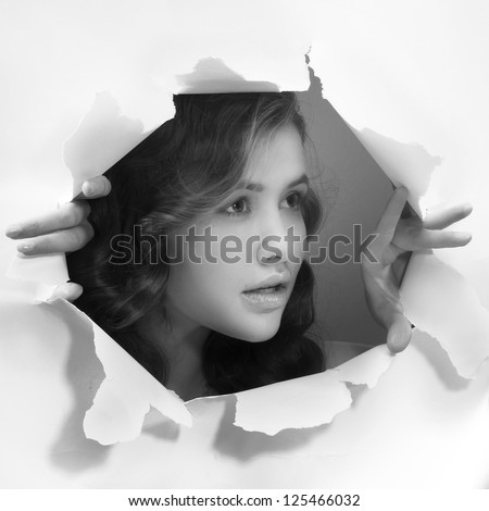 young girl tearing <b>white paper</b> wall breakthrough design element template <b>...</b> - stock-photo-young-girl-tearing-white-paper-wall-breakthrough-design-element-template-125466032