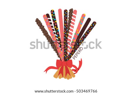 Assorted chocolate dipped biscuit sticks on white background