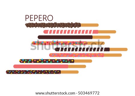 Assorted chocolate dipped biscuit sticks on white background