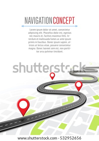 Navigation concept with pin pointer vector illustration. Map marker pointer on road map. GPS navigation system banner. Cartography mapping, ui pinning, discovery, geotag, tourism geolocation. Navigation concept with pin pointer vector illustration. Map marker pointer on road map. GPS navigation system banner. Cartography mapping, ui pinning, discovery, geotag, tourism geolocation.