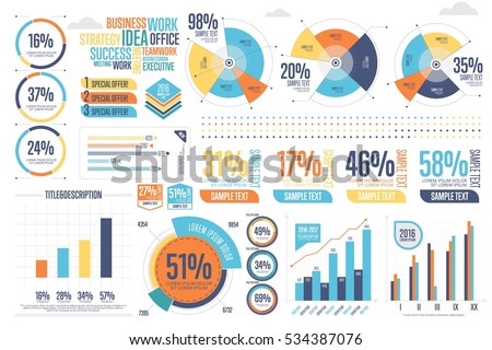 Business infographics set with different diagram vector illustration. Data visualization elements, marketing charts and graphs. Website and presentation template. Abstract infographics data template. Business infographics set with different diagram vector illustration. Data visualization elements, marketing charts and graphs. Website and presentation template. Abstract infographics data template.