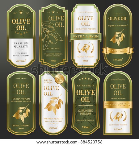 elegant golden labels collection set for premium olive oil - stock vector elegant golden labels collection set for premium olive oil - stock vector