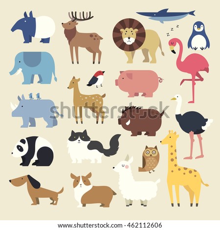Wild cartoon animals set in flat style - stock vector Wild cartoon animals set in flat style - stock vector