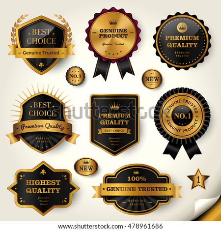 Luxury black labels set, glossy labels with golden frame Luxury black labels set, glossy labels with golden frame