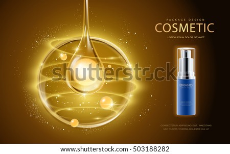 Cosmetic ads template, cosmetic spray bottle with pearl in the essence oil drop. 3D illustration for fashion magazine or ads. Cosmetic ads template, cosmetic spray bottle with pearl in the essence oil drop. 3D illustration for fashion magazine or ads.
