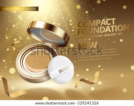 3d illustration foundation product ad with glittering golden dusts fills the air 3d illustration foundation product ad with glittering golden dusts fills the air